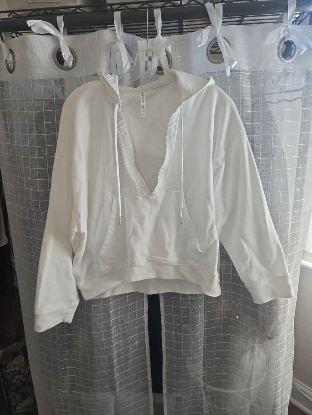 Fabletics White Deep V Hooded Pullover